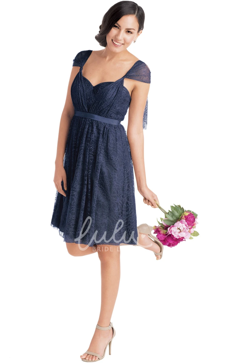 Ribboned Lace Cap Sleeve Sweetheart Short Bridesmaid Dress in Multiple Colors