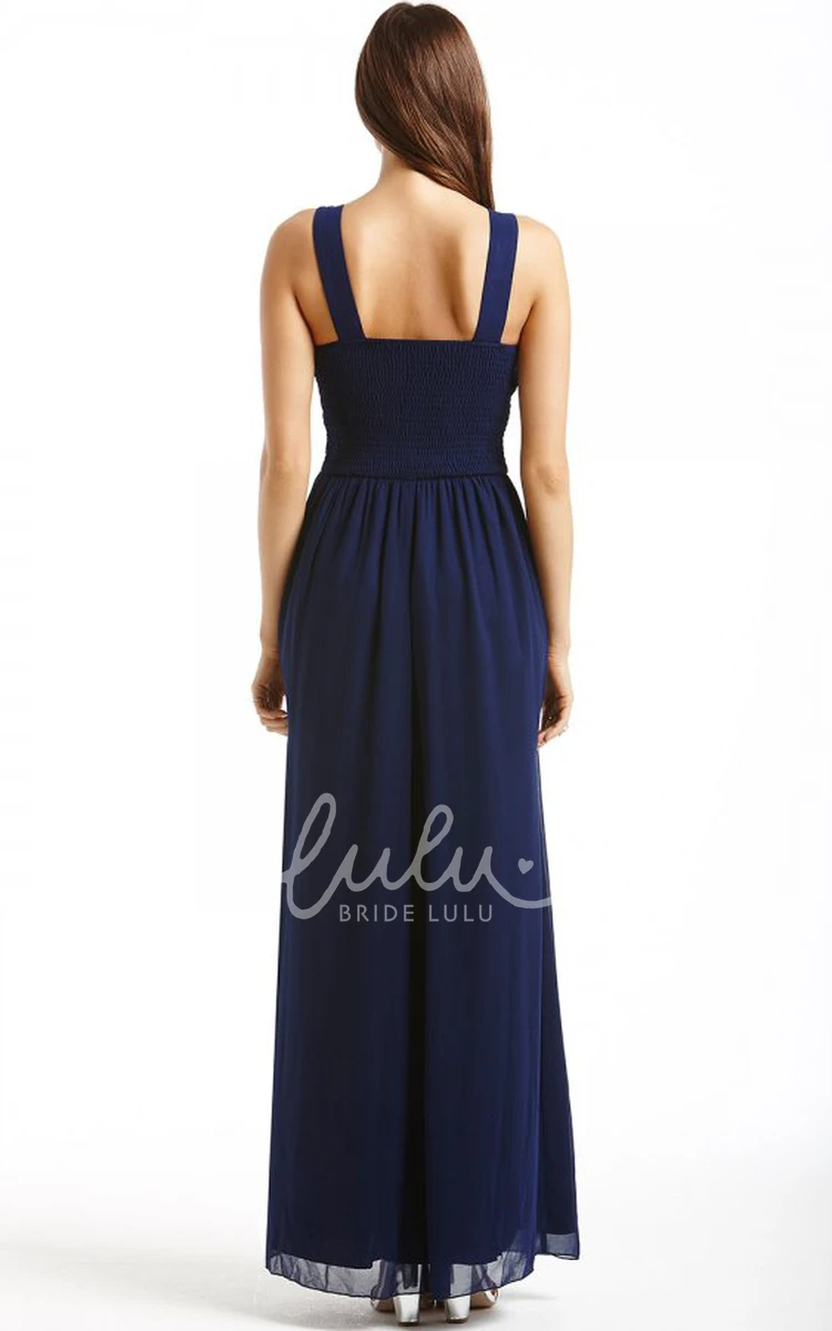 Ankle-Length Ruched Chiffon Bridesmaid Dress with Bateau Neck