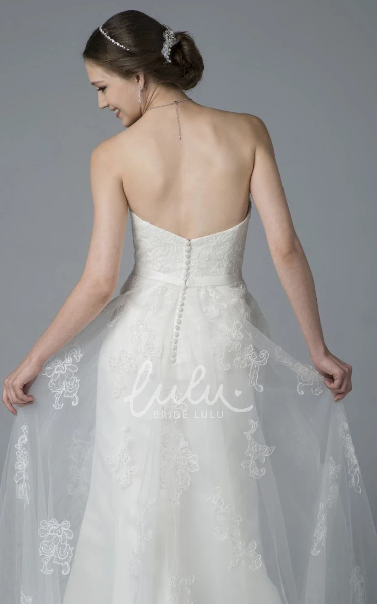 Lace Applique A-line Tulle Sweetheart Wedding Dress with Open Back Buttons