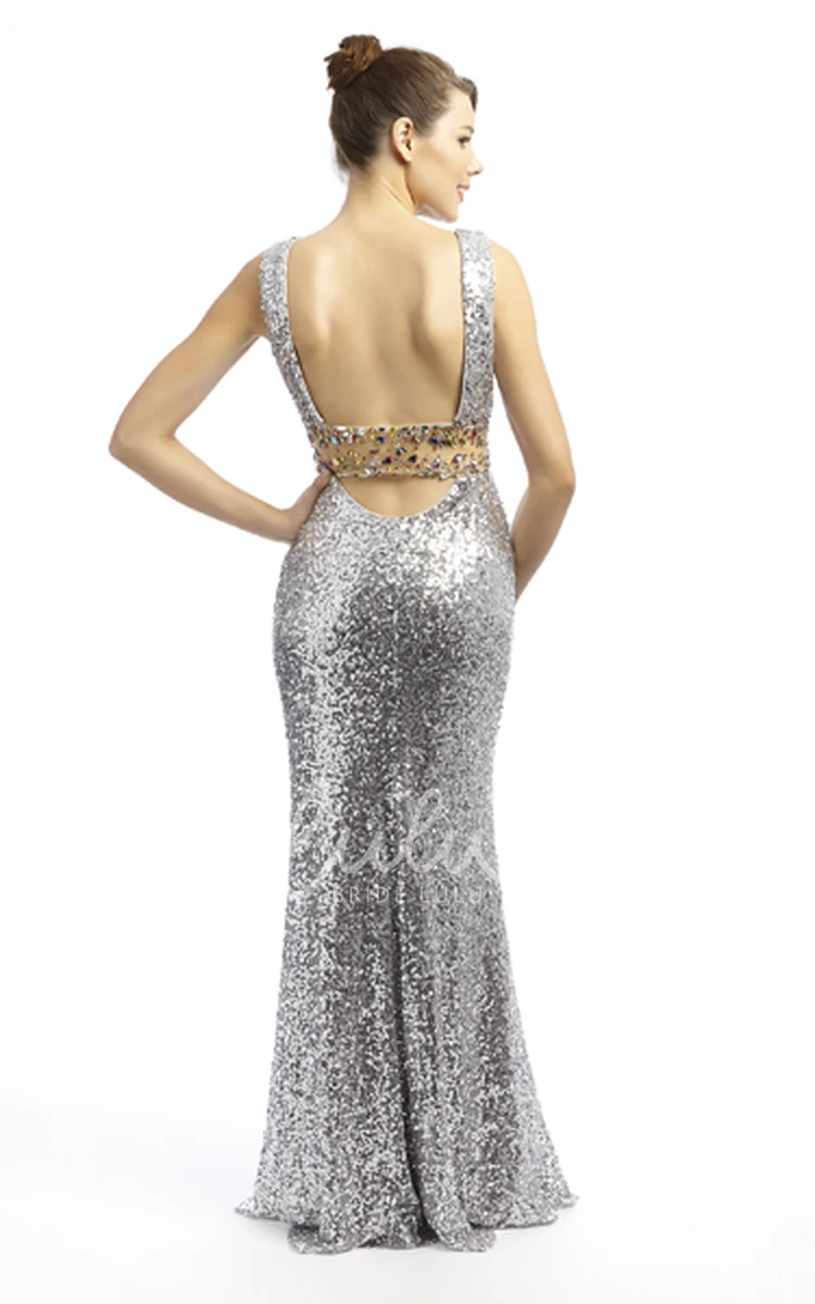 Trumpet Beaded V-Neck Sequins Prom Dress Sleeveless Long Style