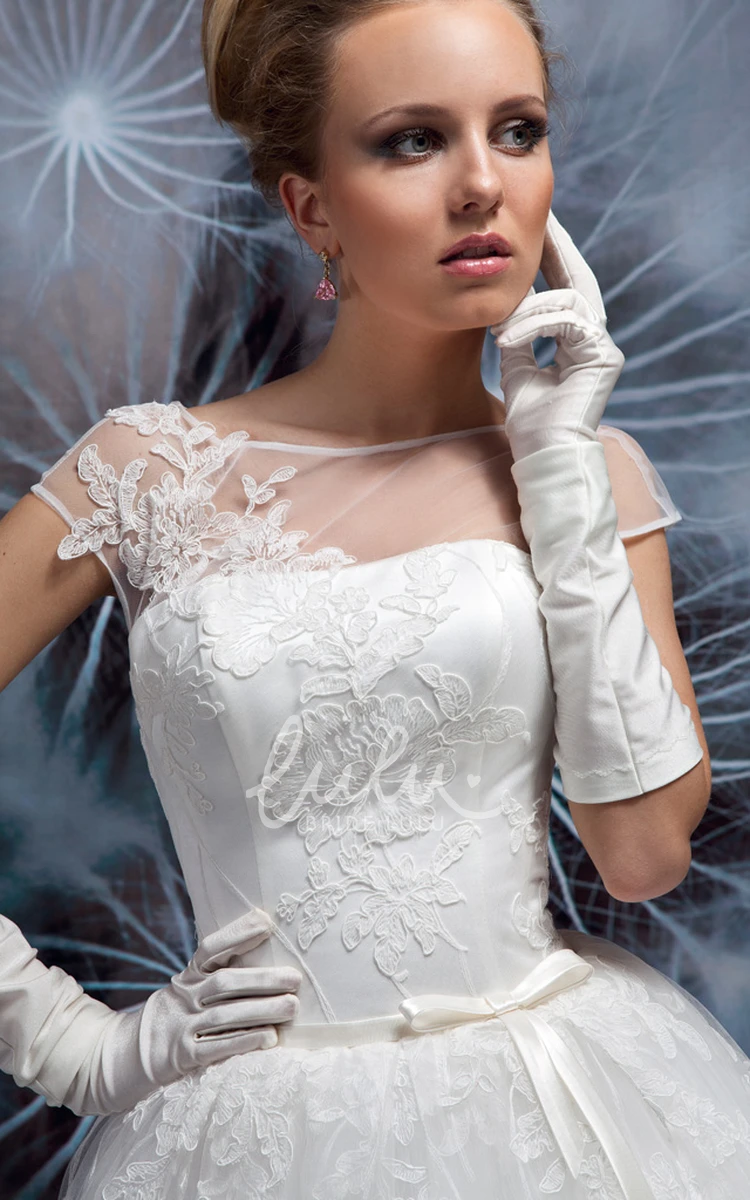 Cap-Sleeve Tulle Bateau Wedding Dress Short Length