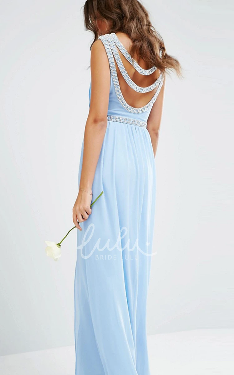 Scoop-Neck Ruched Chiffon Bridesmaid Dress with Beading Sheath Floor-Length