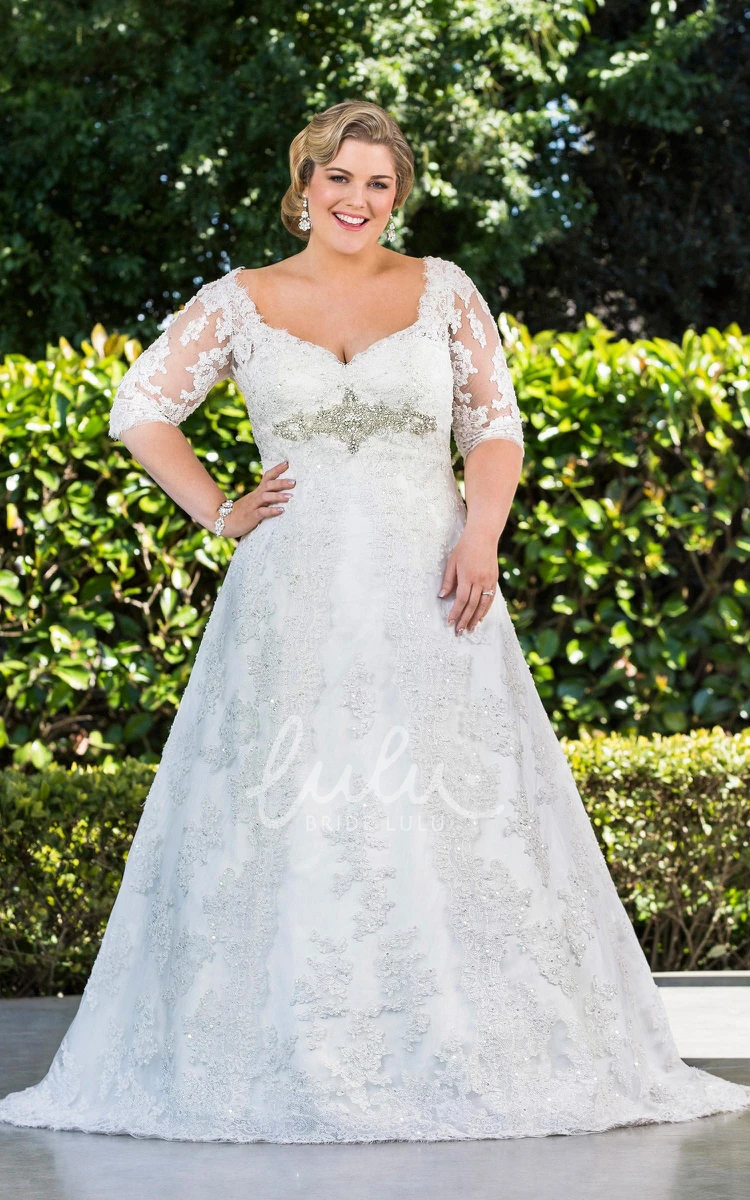 Bell Sleeve Lace Applique A-Line Wedding Dress with Brush Train