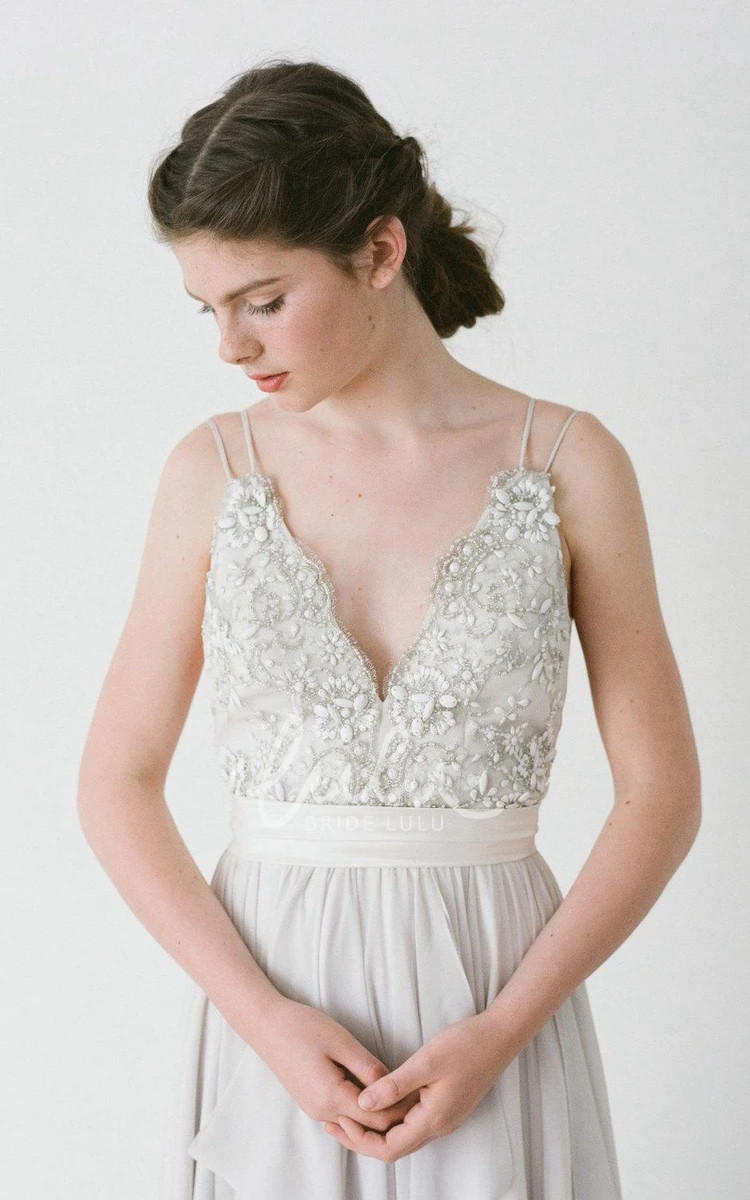 Double Strap A-Line Chiffon Wedding Dress Romantic Bridal Gown