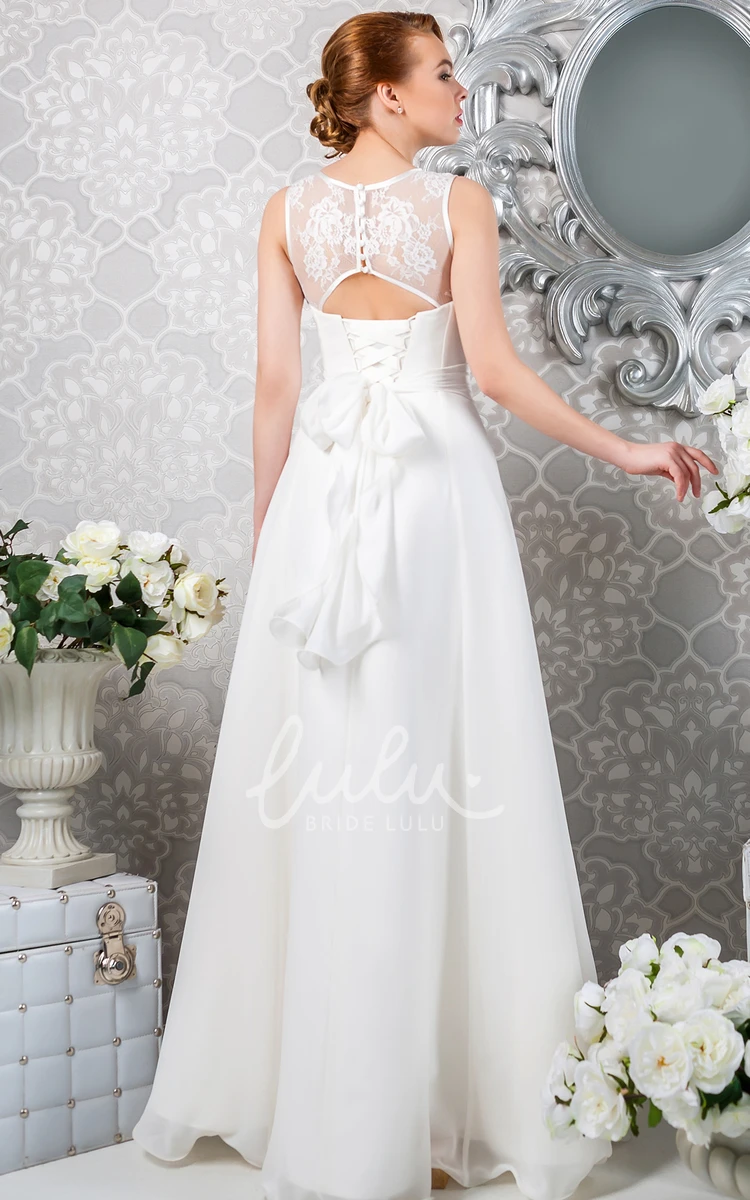 Sleeveless A-Line Chiffon Wedding Dress with Appliques and Pleats