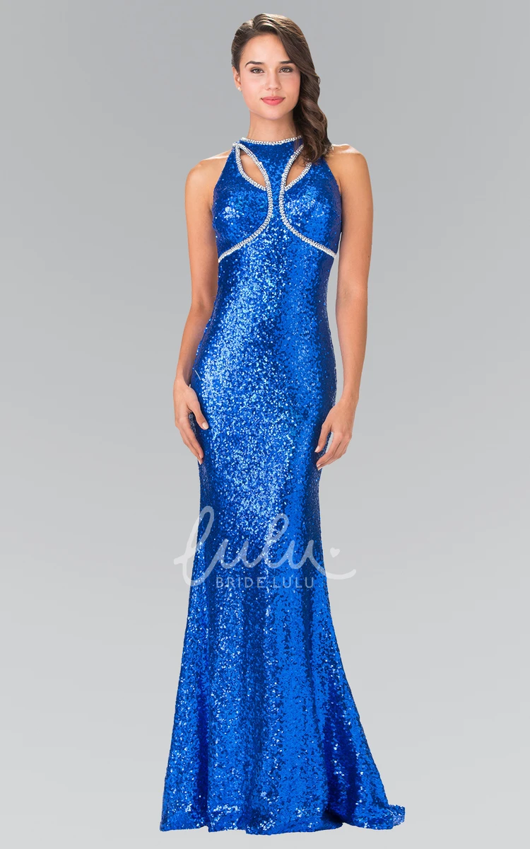 Sleeveless Jewel-Neck Sequin Prom Dress with Keyhole Detailing