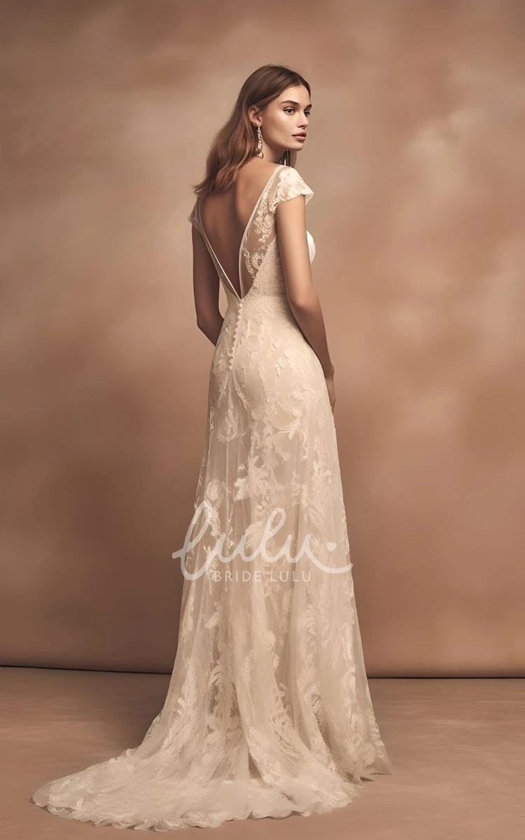 Elegant Lace A-Line Wedding Dress V-neck V Back 2024