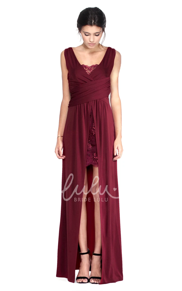 V-Neck Sleeveless Draped Chiffon Bridesmaid Dress Flowy Bridesmaid Dress