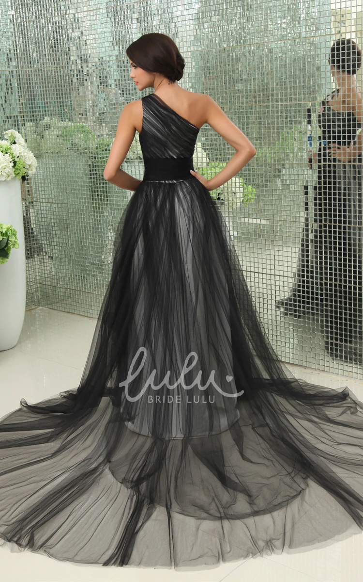 Tulle One-Shoulder Evening Dress with Appliques and Side Zipper