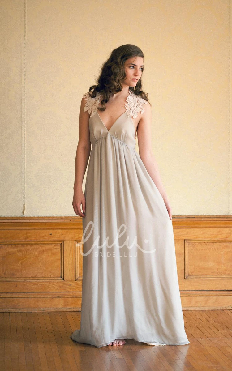 Chiffon Ruched Backless Wedding Dress V-Neck Bridal Gown