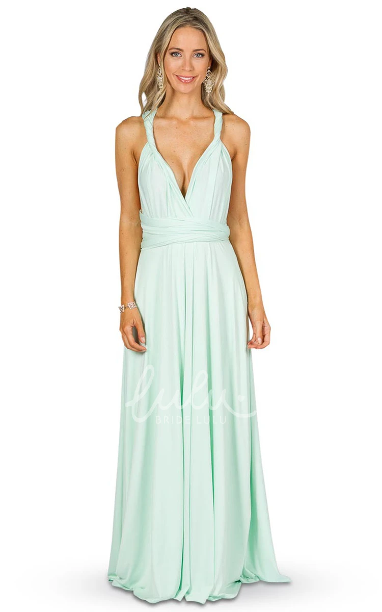 Strappy Sleeveless Ruched Chiffon Bridesmaid Dress Convertible Design