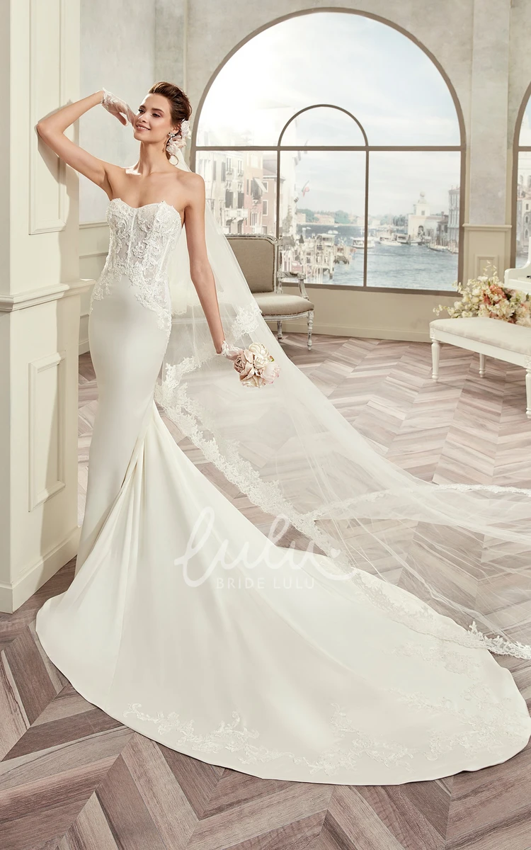 Lace Corset Sheath Wedding Dress with Court Train Strapless