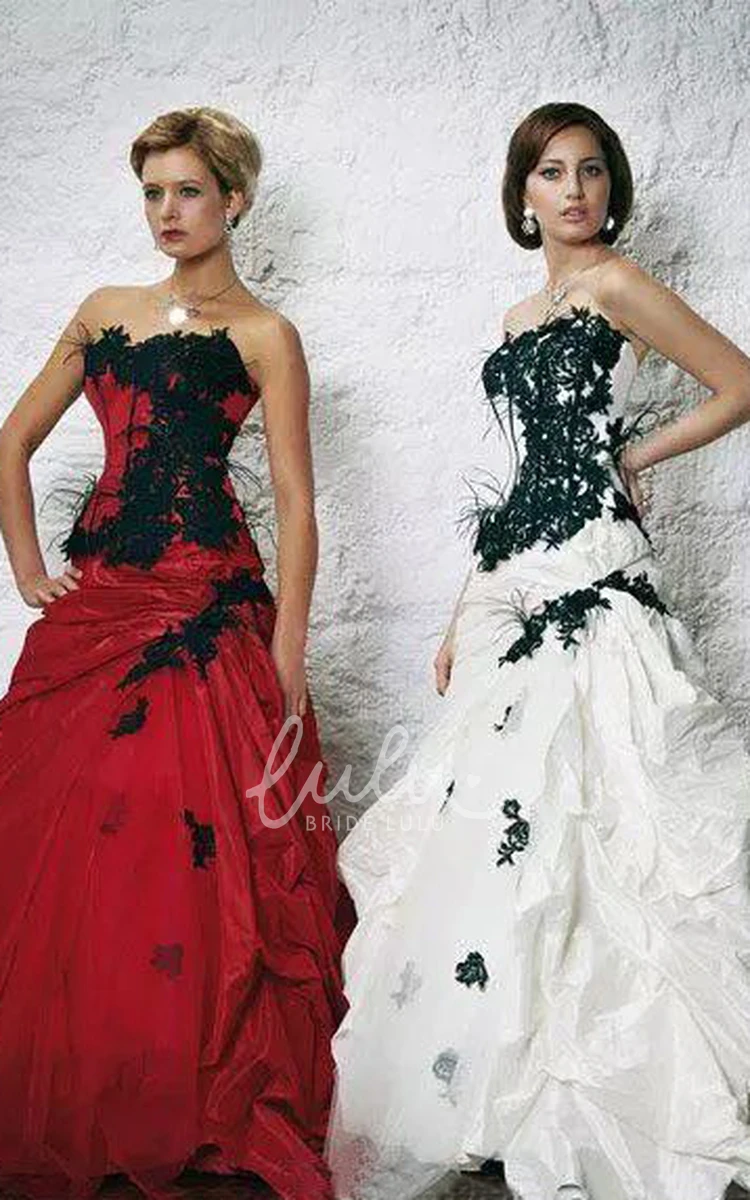 Taffeta Floor-length Wedding Dress with Appliques and Ruffles Sleeveless A-Line