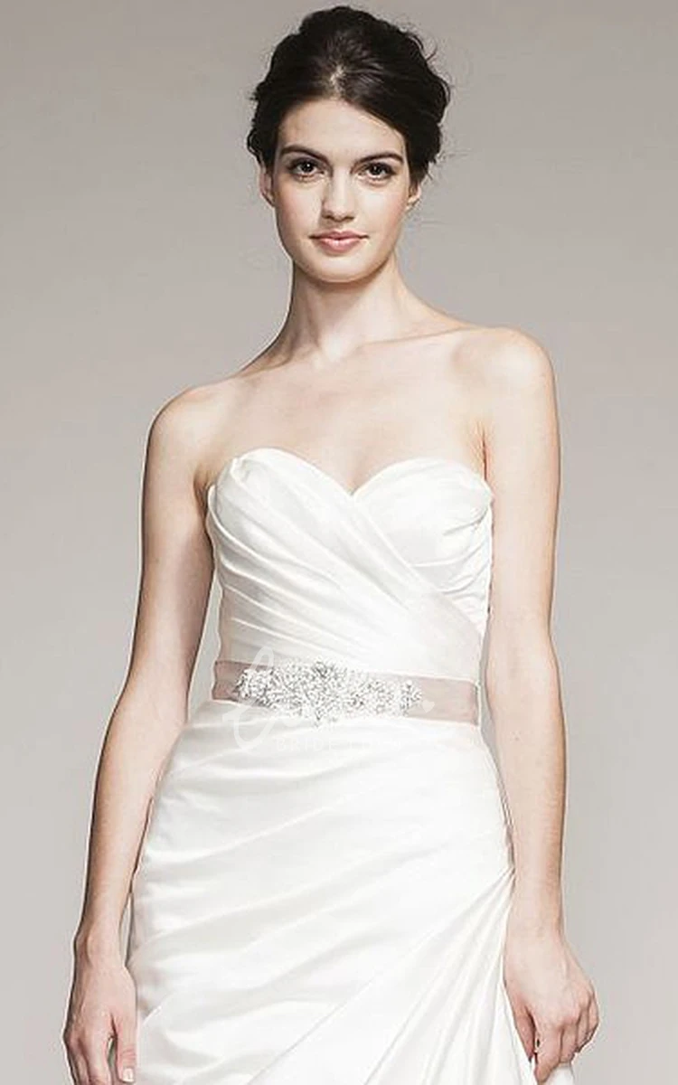 Satin A-Line Sweetheart Wedding Dress with Jeweled Criss Cross and Side Draping