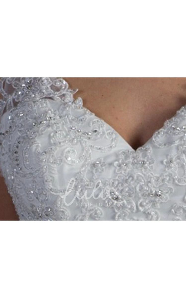 A-Line V-Back Lace Top Wedding Dress with Tulle Skirt