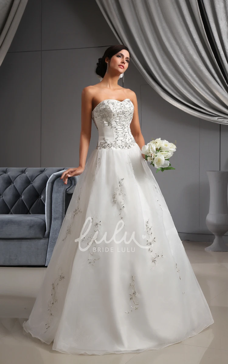 Organza A-Line Wedding Dress with Embroidered Bodice Glamorous and Elegant