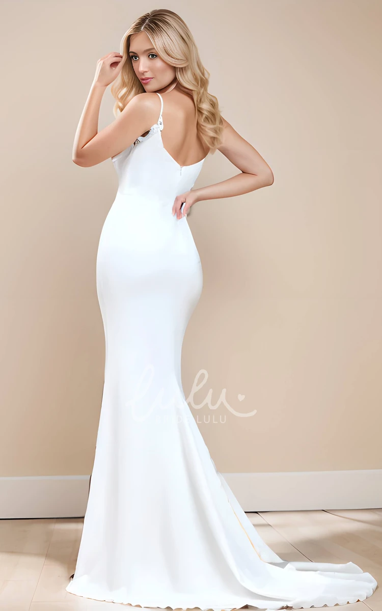 Sexy Mermaid Sleeveless Simple V-neck Casual Floor-length Wedding Dress with Split