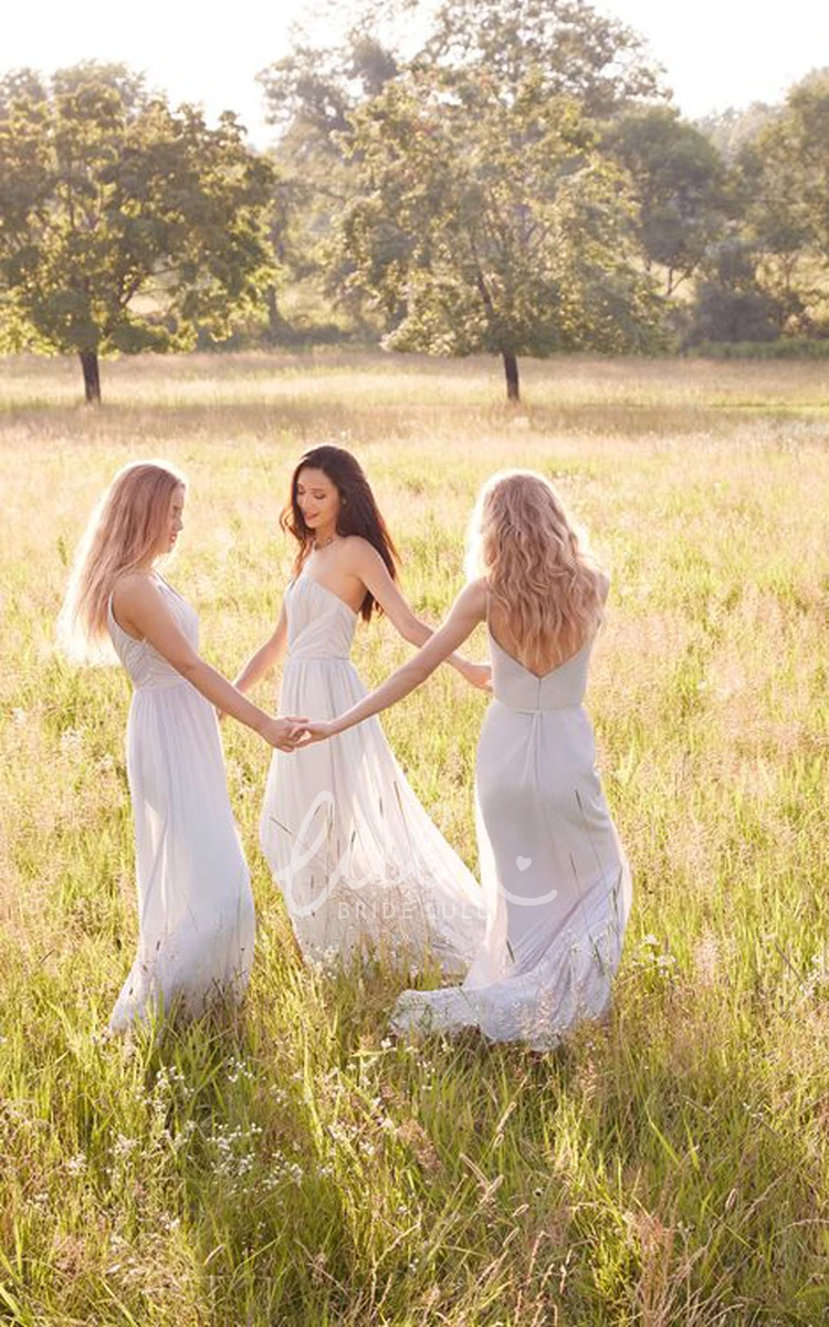 Spaghetti Strap Chiffon Bridesmaid Dress with Low-V Back and Flowy Skirt