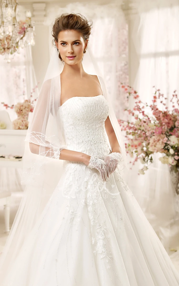 Lace Applique A-line Wedding Gown with Brush Train Stunning Bridal Dress