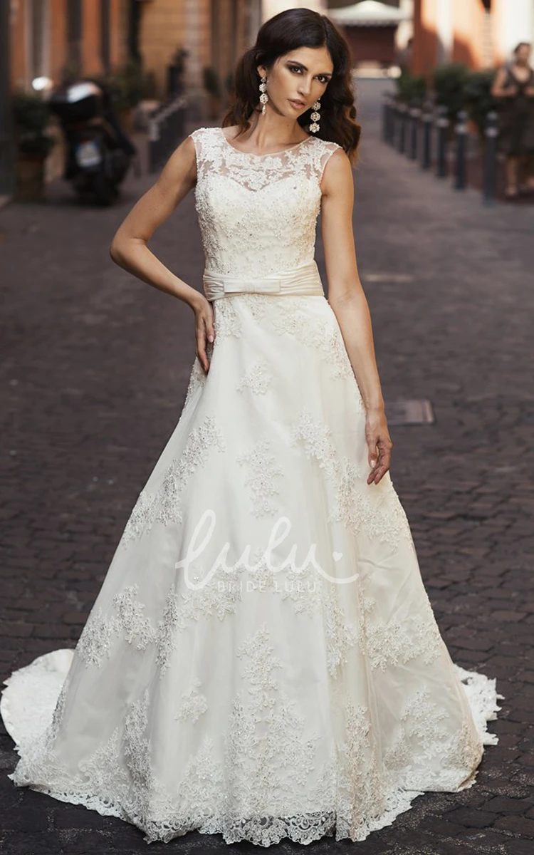 Sleeveless Lace Appliqued A-Line Wedding Dress with Scoop Neckline Beautiful Wedding Dress