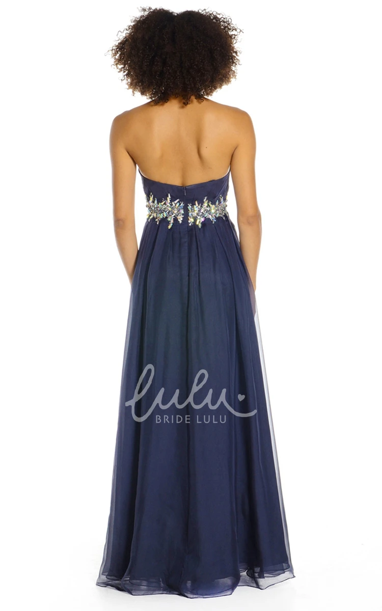 Floor-Length Jeweled Chiffon Prom Dress with Sweetheart and V-Back