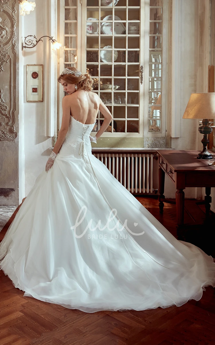 Lace Applique A-Line Wedding Dress with Side Draping Timeless Bridal Gown