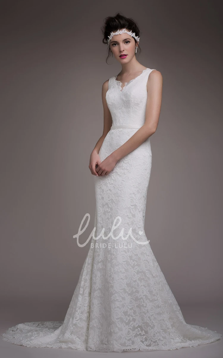 Sleeveless Court Train Lace Bridal Gown Graceful