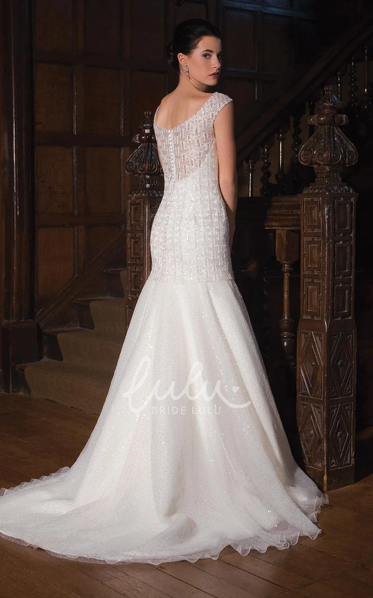 Beaded Maxi Wedding Dress with Scoop Neck and A-Line Silhouette