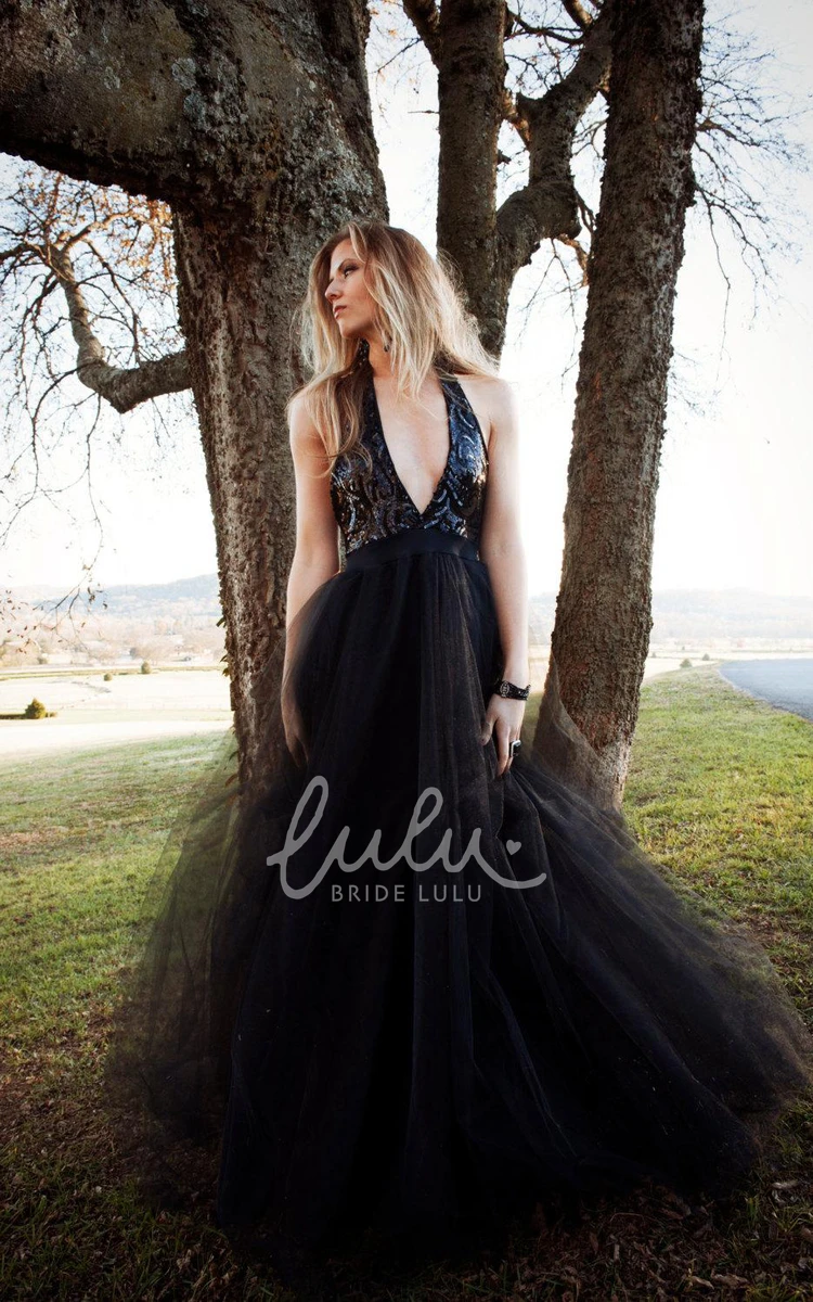 Halter Tulle Dress with Sequins Ideal for Prom or Formal Events