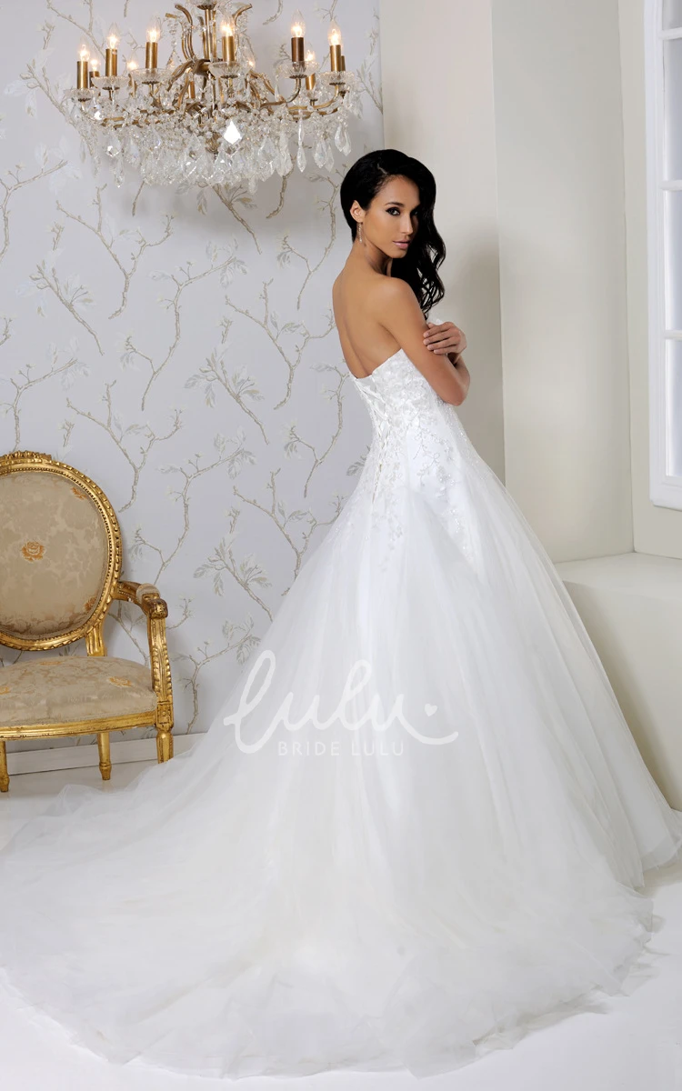 Beaded Tulle Sweetheart Wedding Dress with Chapel Train and Lace-Up