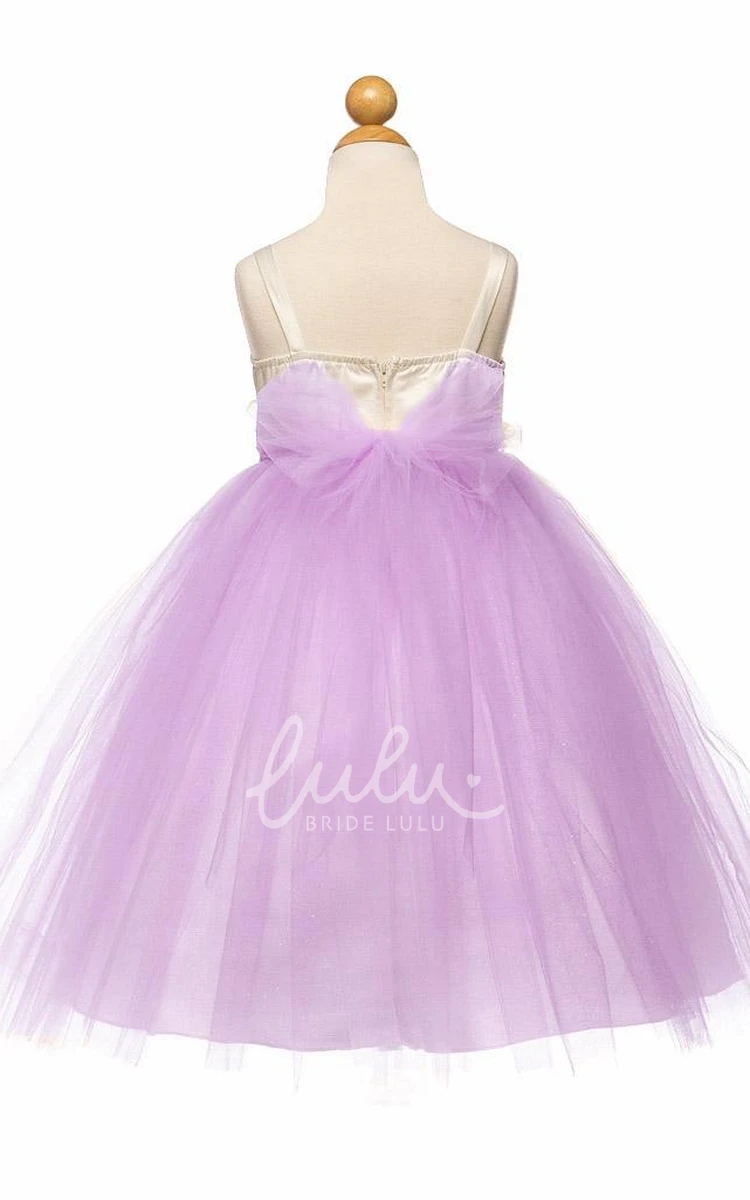 Floral Tulle Flower Girl Dress Tea-Length Tiered Empire