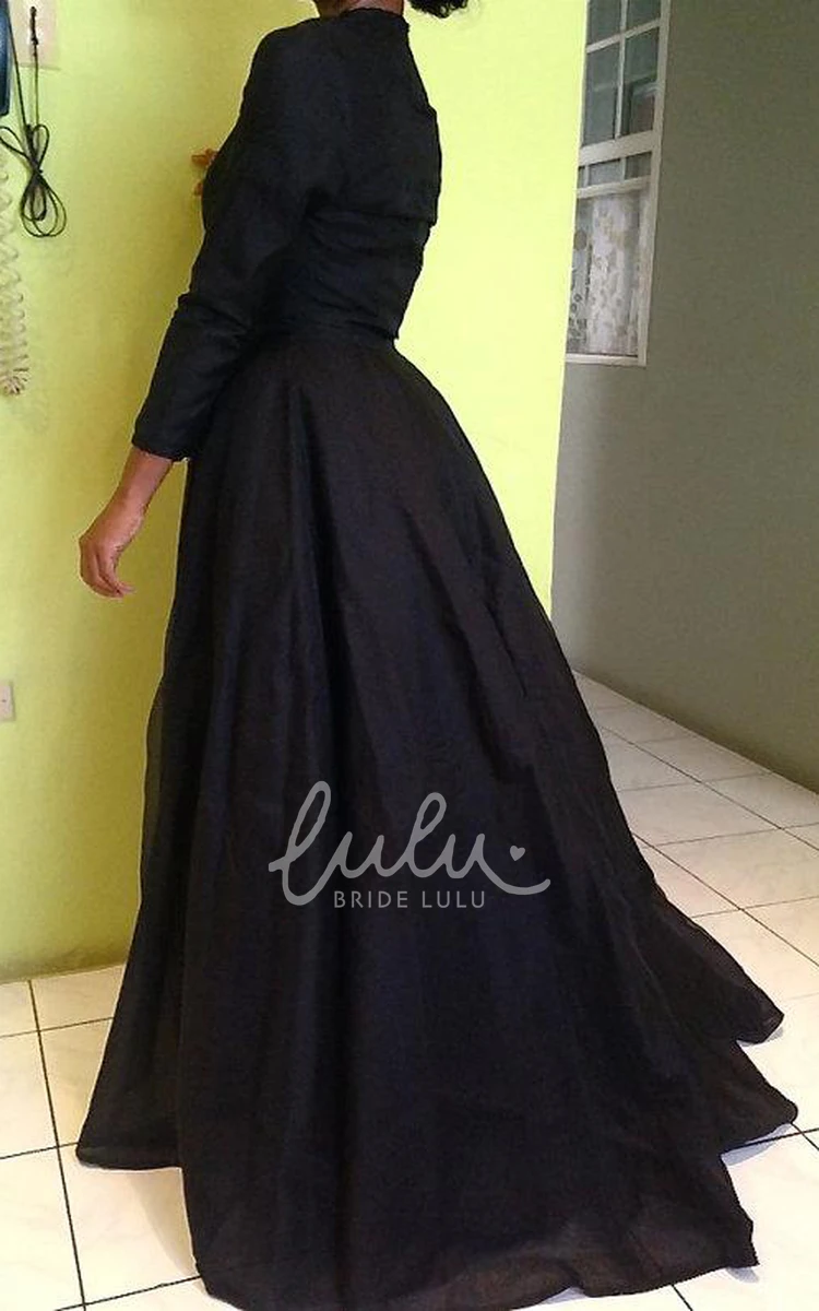 Sexy Black Boho Lace A-Line High Neck Detachable Long Sleeve Evening Dress