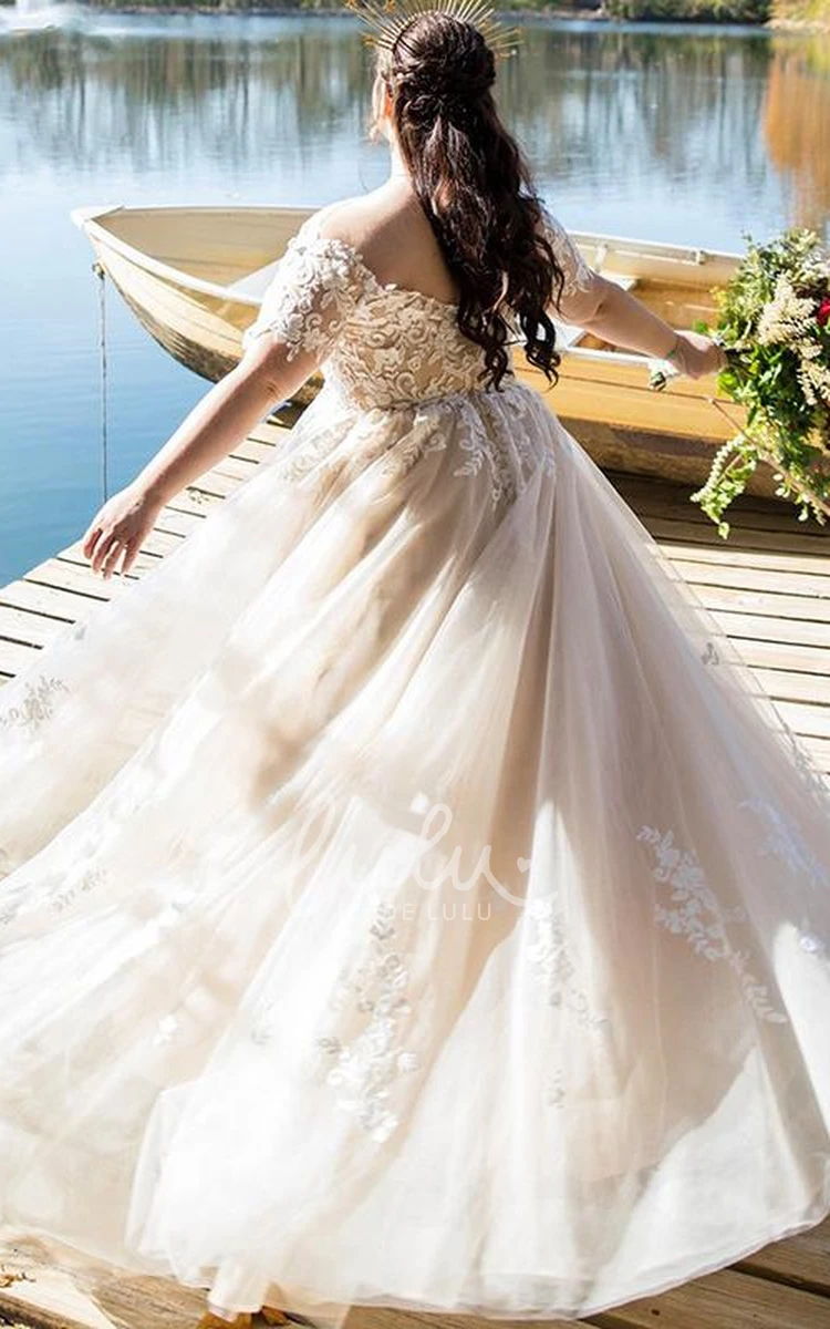 Tulle Off-the-shoulder A Line Wedding Dress with Appliques Delicate and Romantic