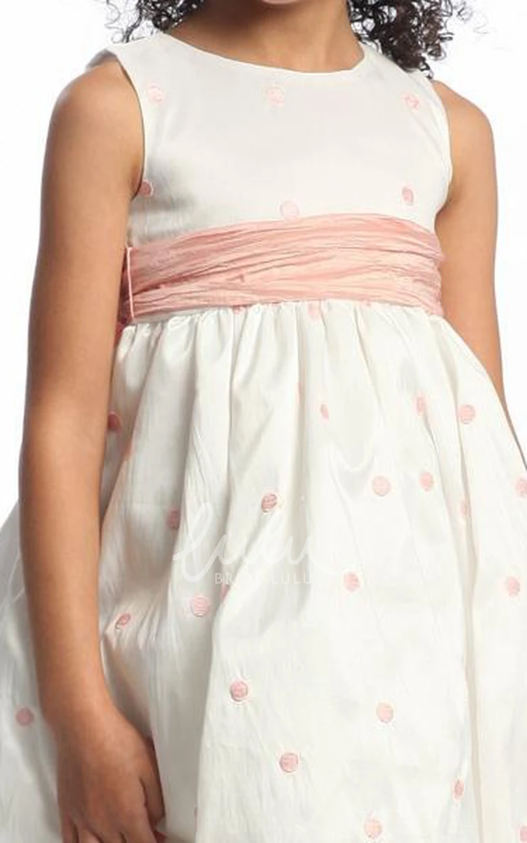 Embroidered Taffeta Floral Girl Dress Tea-Length Bridesmaid Dress