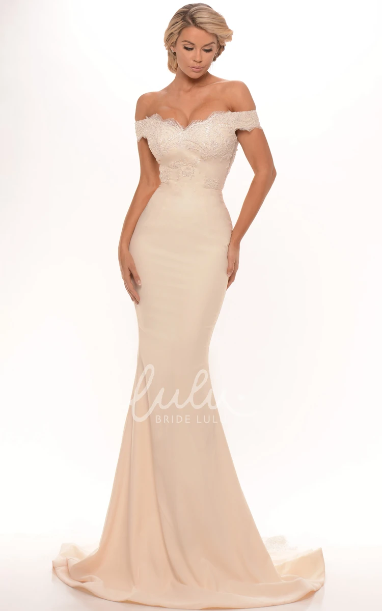 Off-The-Shoulder Lace Trumpet Prom Dress with Brush Train