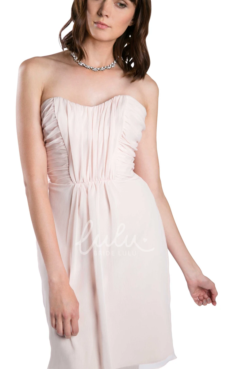 Strapless Ruched Chiffon Bridesmaid Dress in Muti-Color Mini Pencil Style with Low-V Back