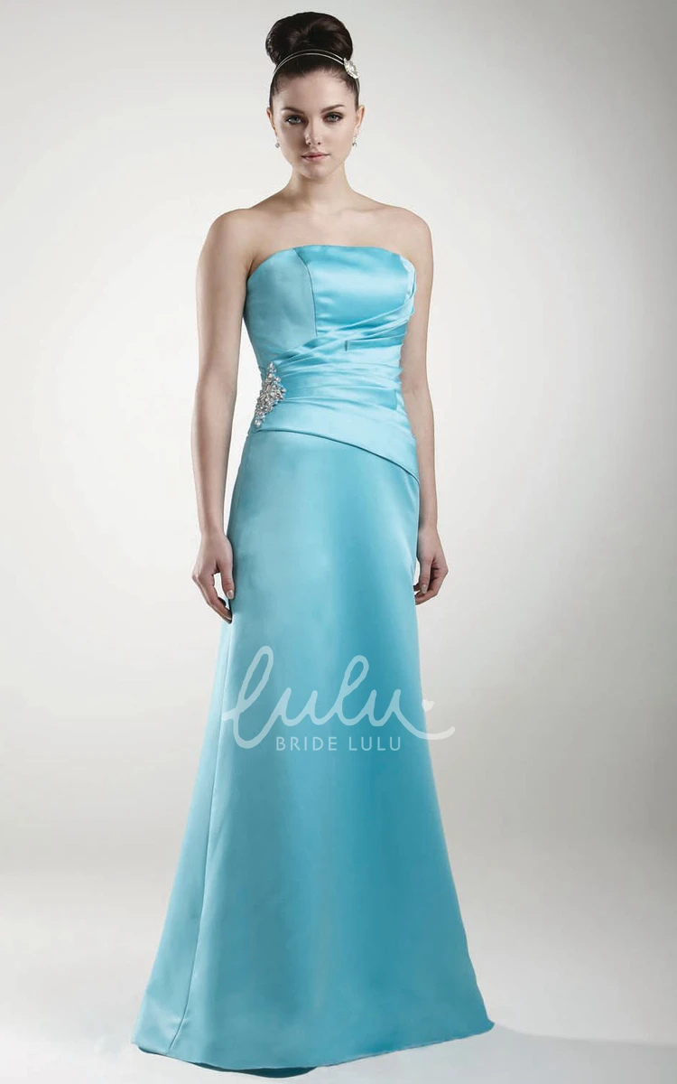 Sleeveless Maxi Satin Bridesmaid Dress with Embroidery and Jeweled Accents