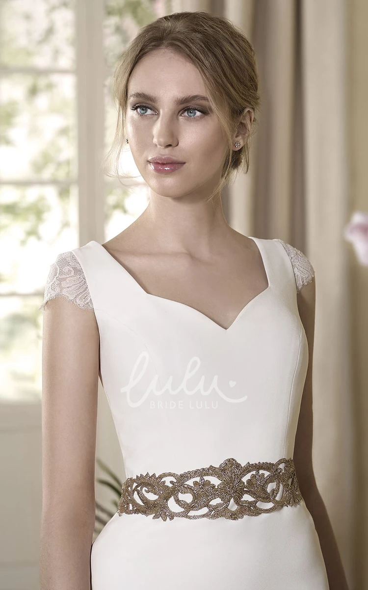 Jeweled V-Neck Wedding Dress Sleeveless Sheath Floor-Length