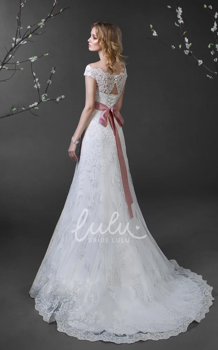 Floor-Length Off-Shoulder Lace Applique A-Line Wedding Dress