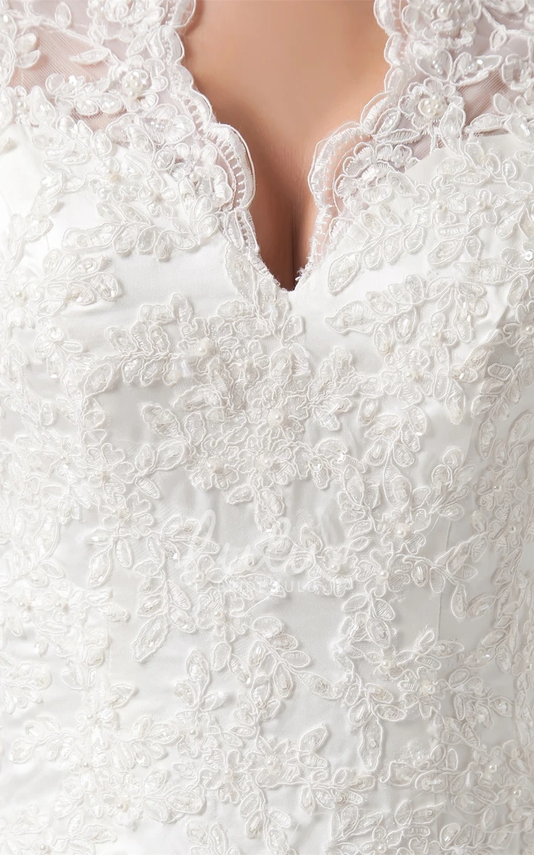 Lace Illusion Sleeve Wedding Dress with Scalloped Neckline