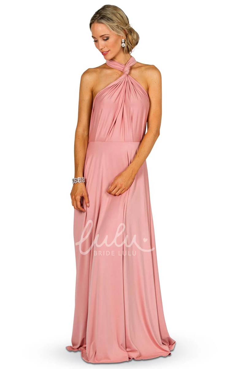 Sleeveless Convertible Bridesmaid Dress Maxi Satin Chiffon with Straps