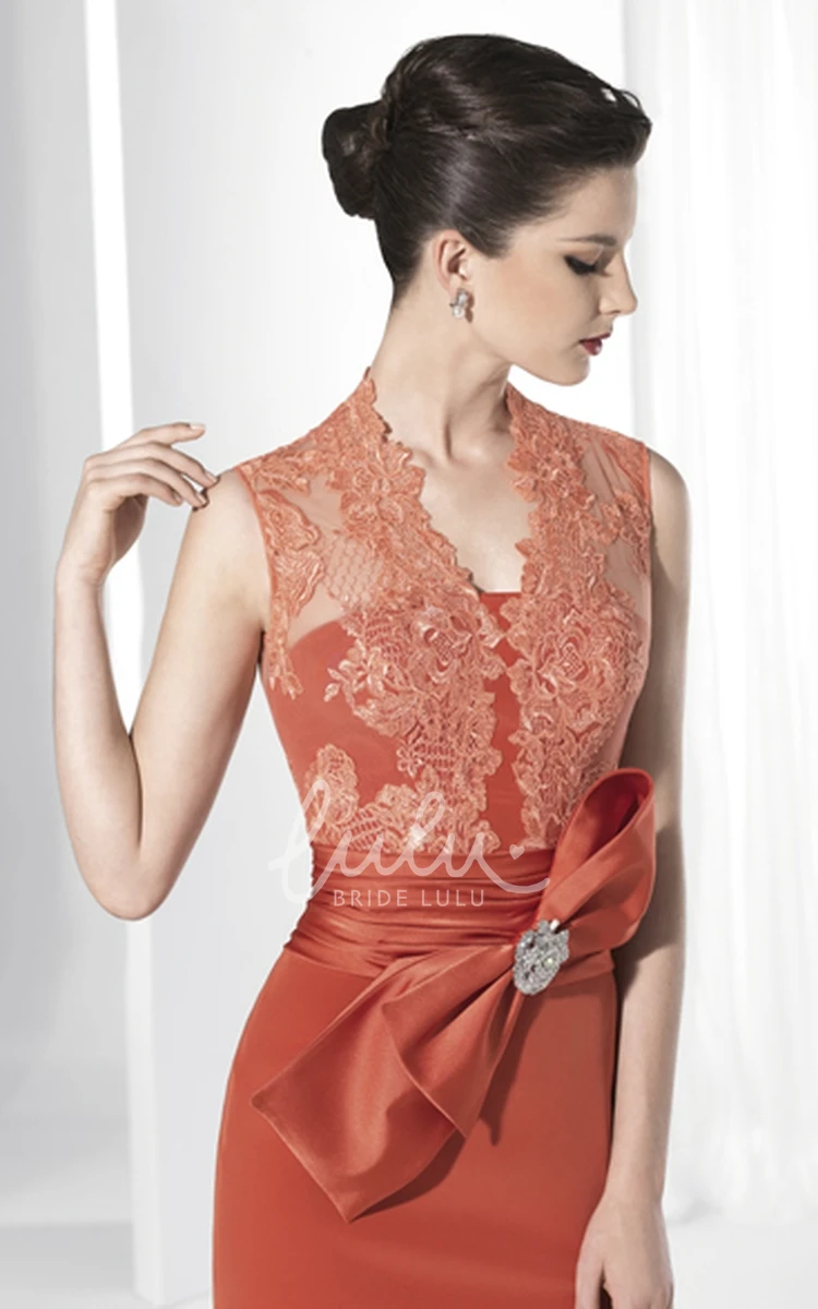 Sleeveless Jersey & Lace Prom Dress with Appliques Floor-Length and Bowed Sheath