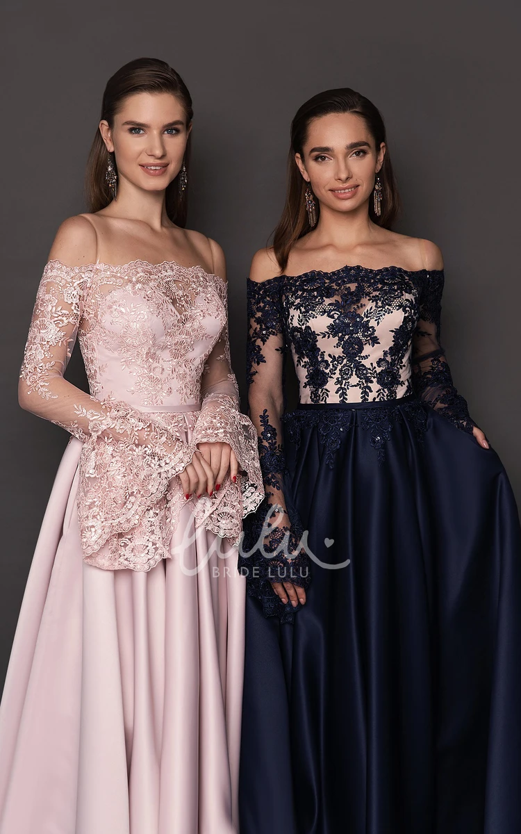 Off-Shoulder Lace A-Line Long Sleeve Evening Dress Romantic Charm