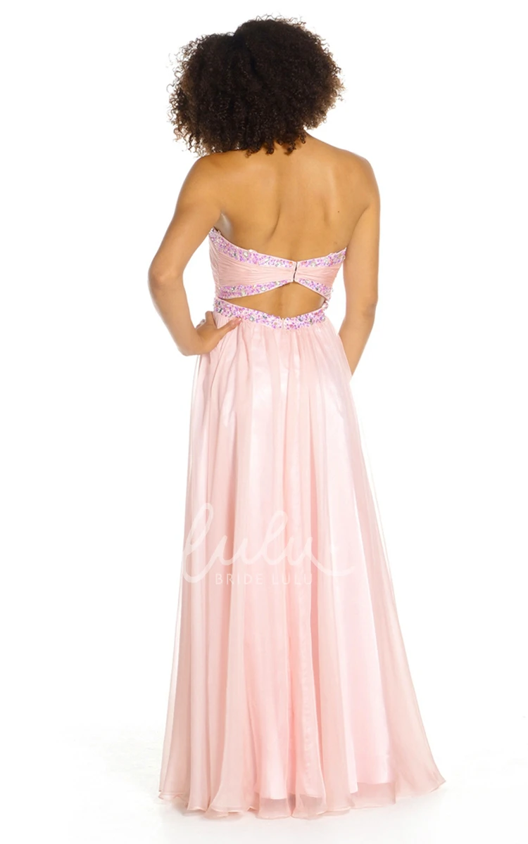 Long Sleeveless A-Line Prom Dress Sweetheart Ruched Beaded