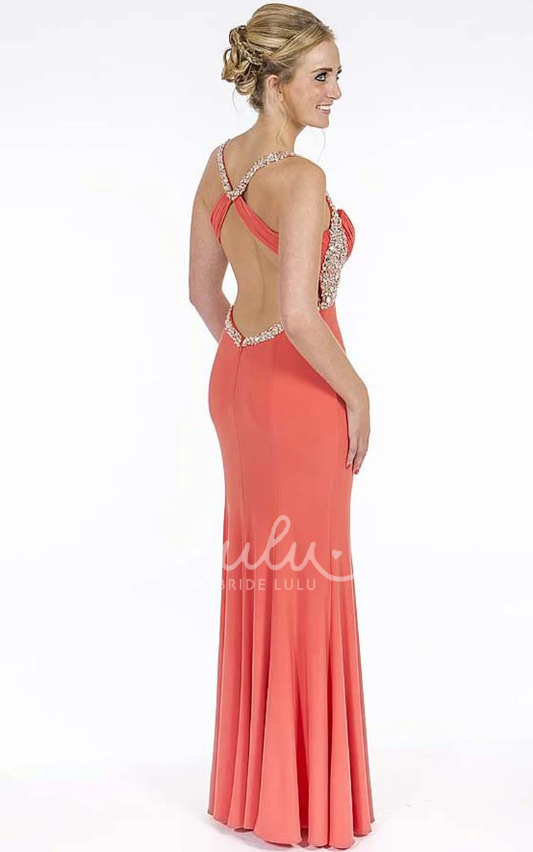 Beaded Sleeveless Jersey Prom Dress Sheath Floor-Length Straps