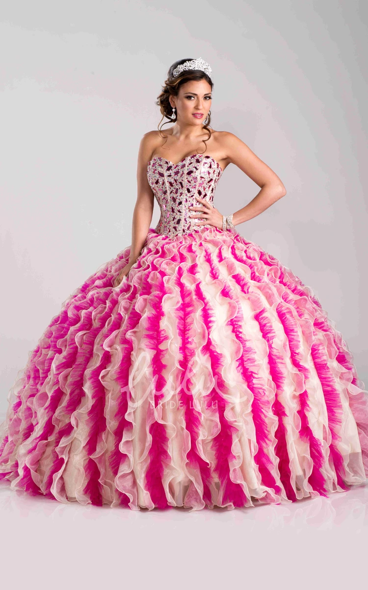 Organza and Tulle Ball Gown with Rhinestones and Ruffles Elegant Formal Dress