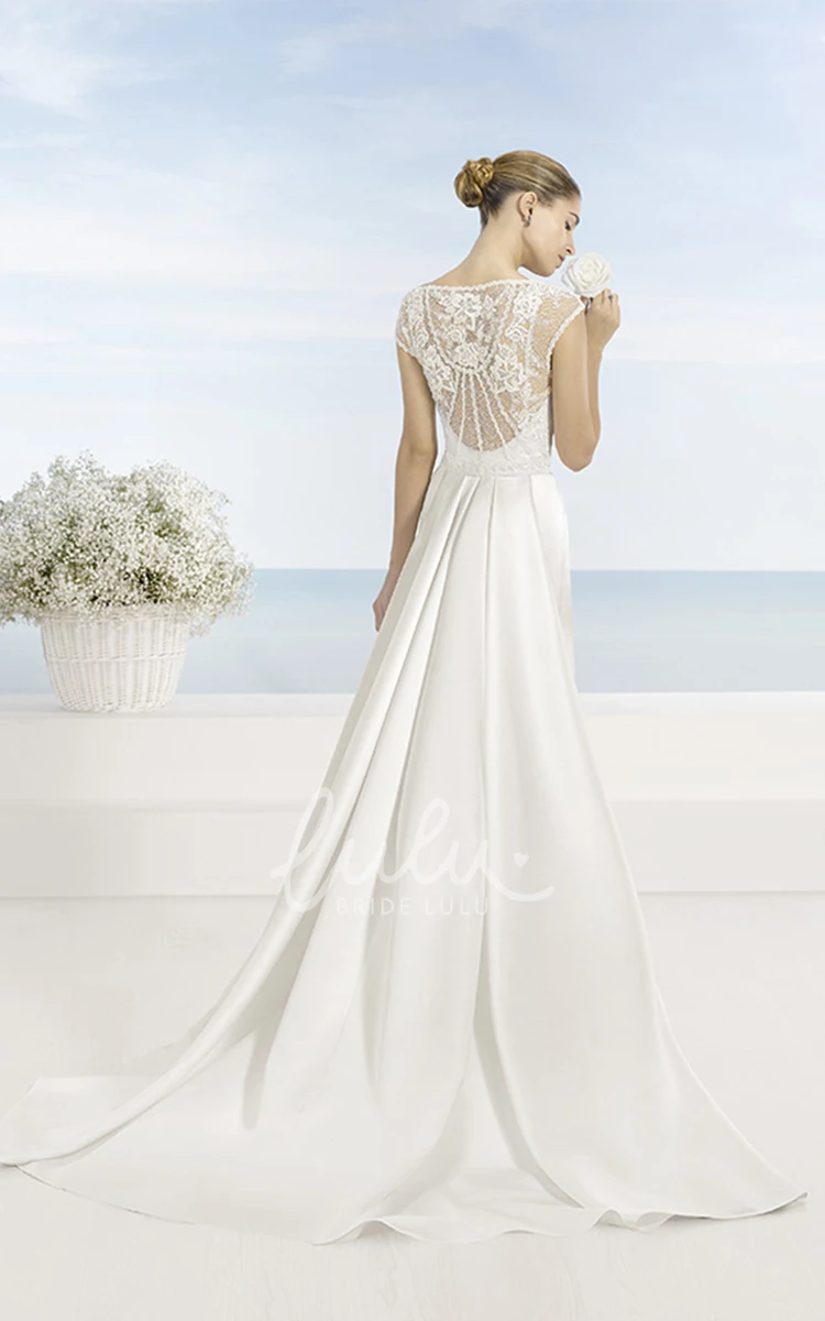 Beaded Satin Wedding Dress with Watteau Train and Scoop Neckline