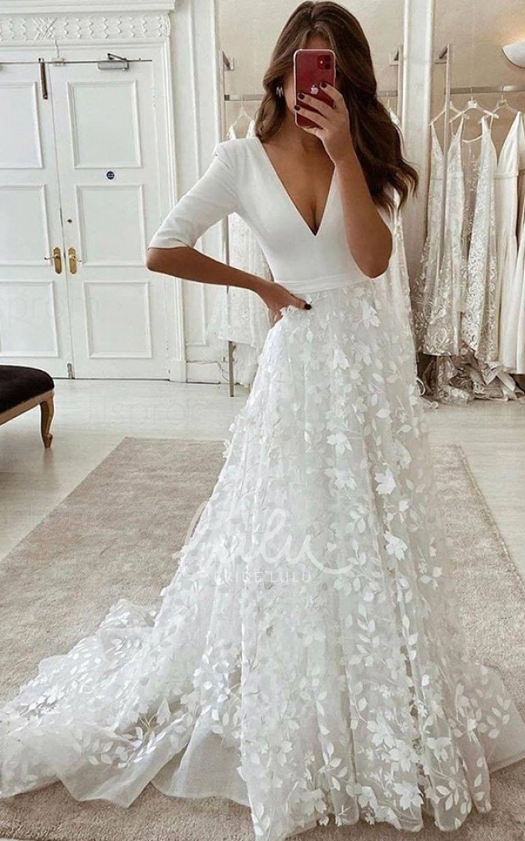 V Neck Organza Wedding Dress