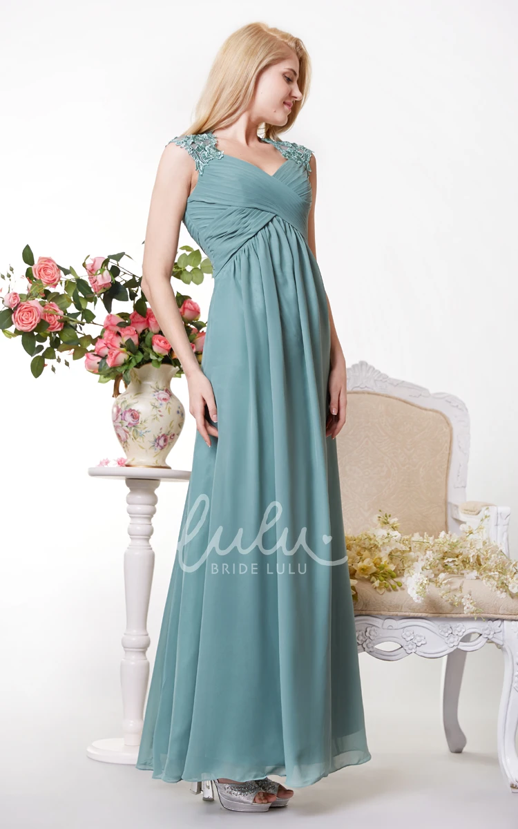 A-line Chiffon Bridesmaid Dress with Illusion Cap Sleeves and Lace
