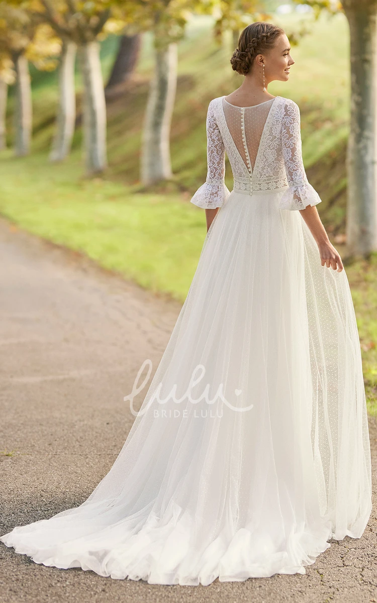 Bohemian Tulle Wedding Dress with Appliques A-Line V-Neck